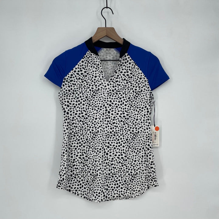 JOJIT Power Mock Cap Sleeve Golf Tennis Polo Shirt White Black Blue XS