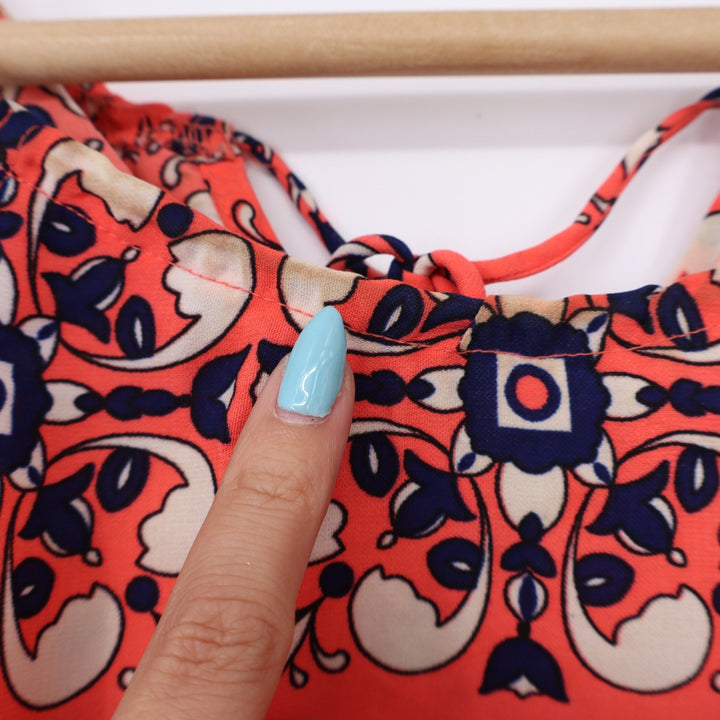 E&M Dress Women's S Coral Geometric Medallion Print Halter Mini Good