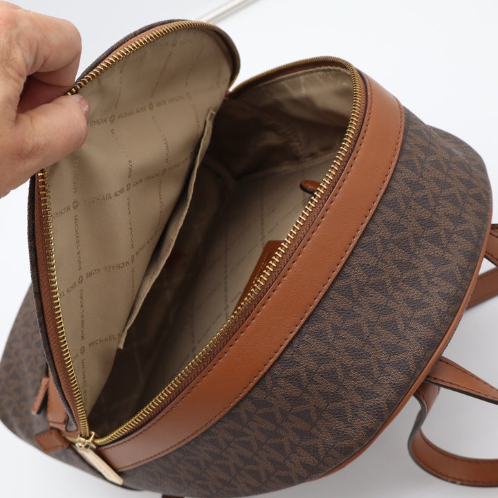 Michael Kors Abbey Medium Backpack Brown Signature Logo MK Gold Hardware Bag