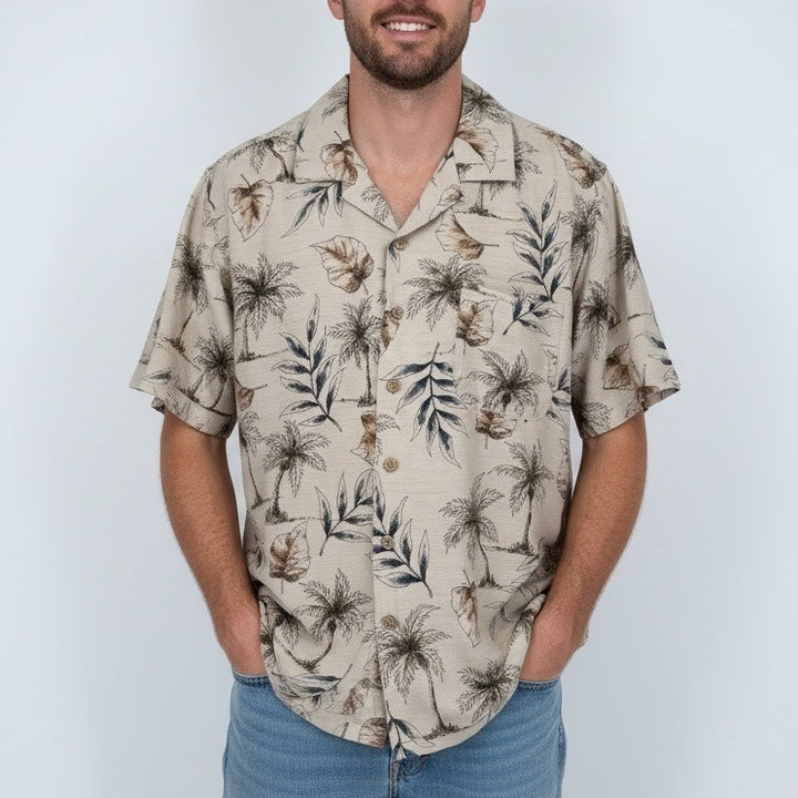 Batck Bay Mens Silk Hawaiian Shirt Tropical Palm Tree Print Button Up Size L