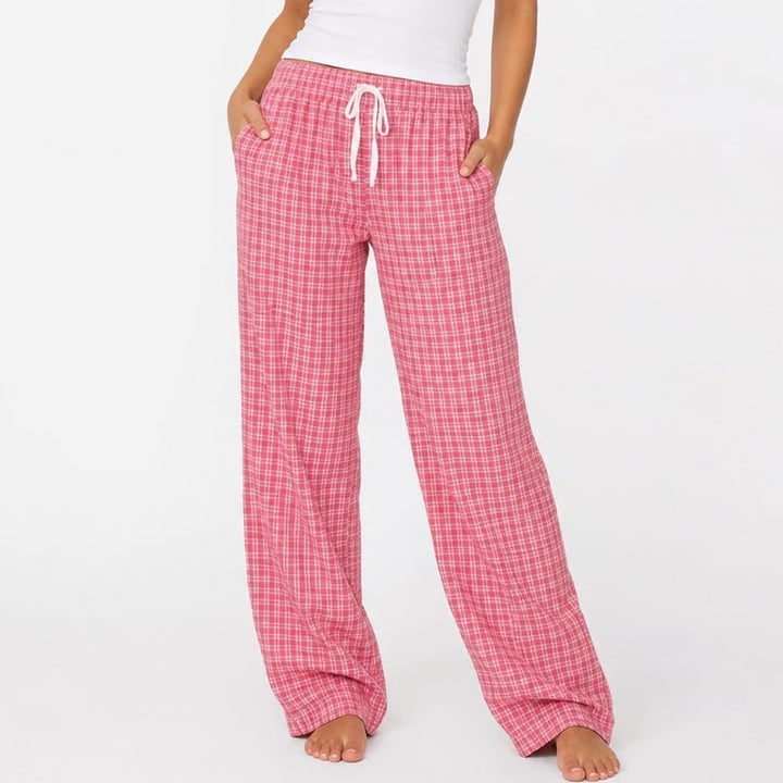 J.Crew Pink White Plaid Cotton Pajama Pants Drawstring Sleep Bottoms Womens M