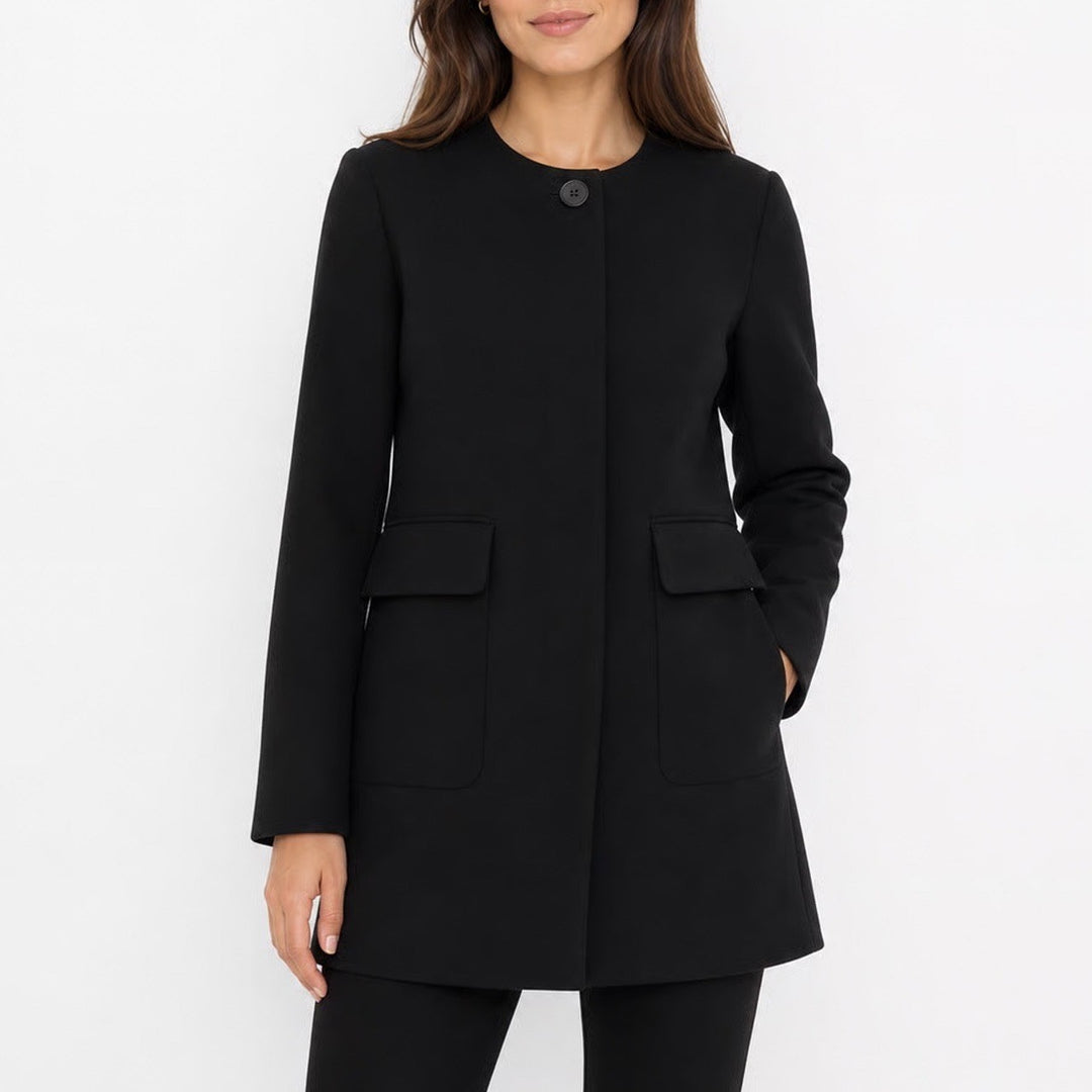 Zara Basic Womens Black Collarless Single Button Flap Pocket Coat Size M