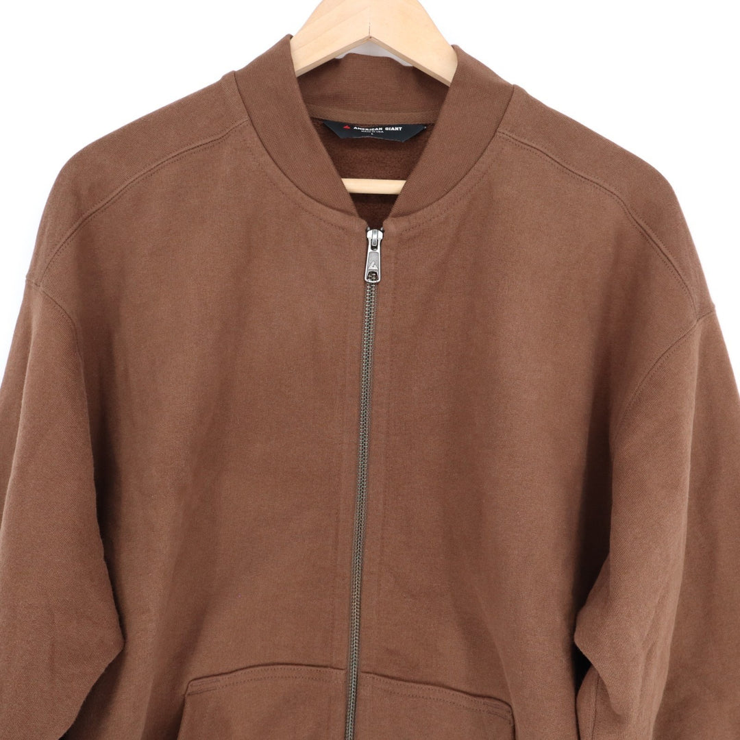 American Giant Bomber Jacket Mens L Brown Full Zip Cotton Fleece Lined Ribbed