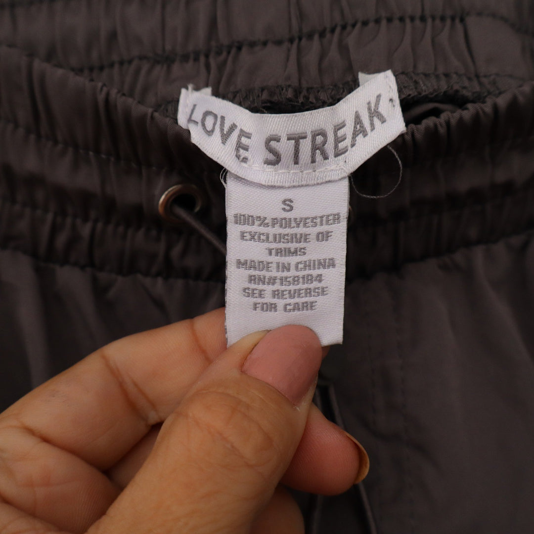 Love Streak Womens Charcoal Gray Cargo Pants Elastic Waist Cinch Hem Small
