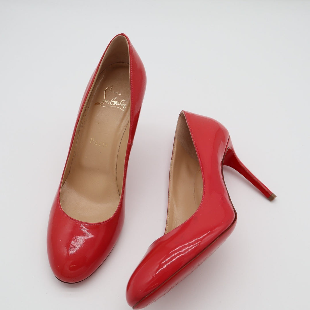 Christian Louboutin Punch Dolly Pump Womens 7.5 Red Patent Leather Stiletto Heel