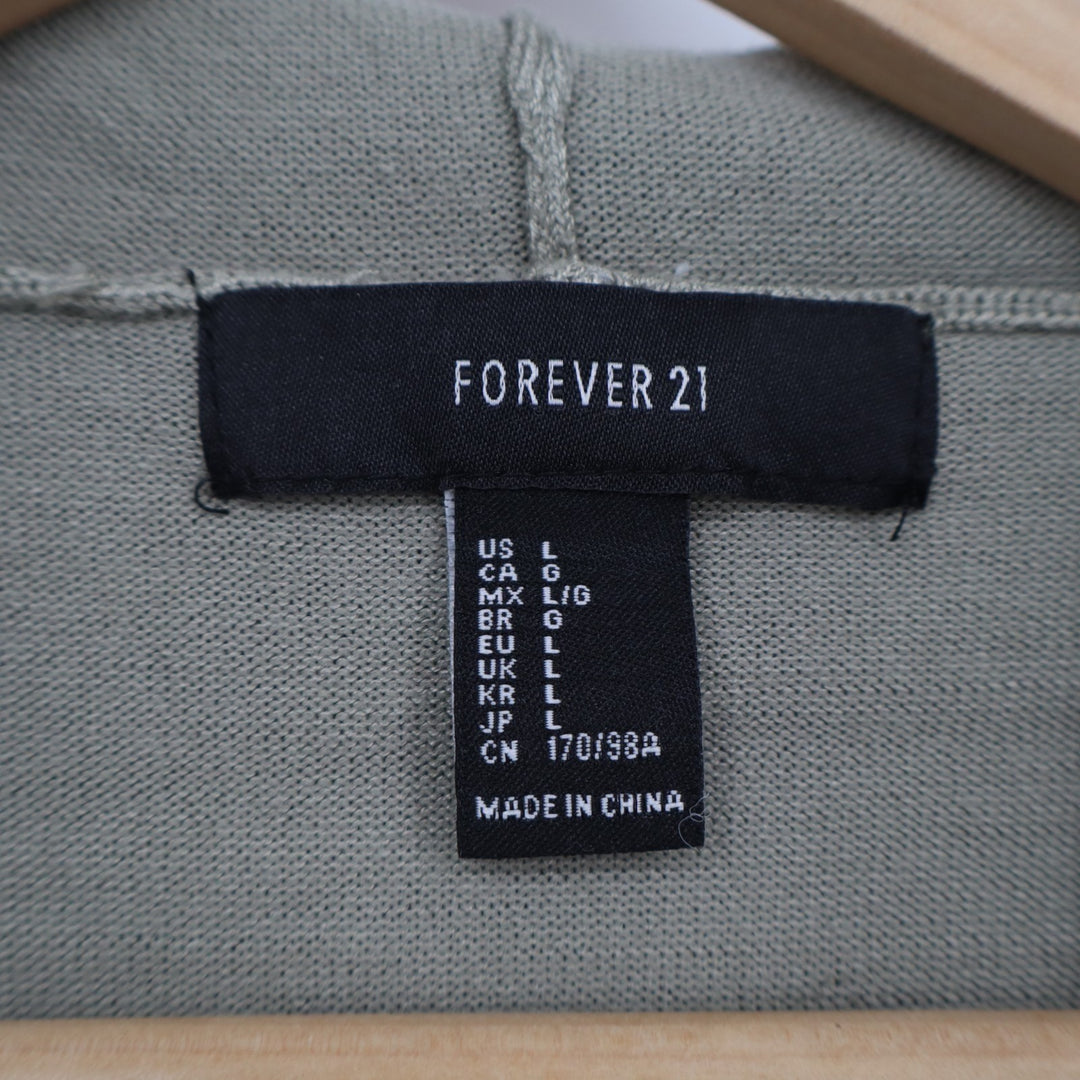 Forever 21 Hoodie Womens Large Olive Green Raglan Sleeve Drawstring Pullover