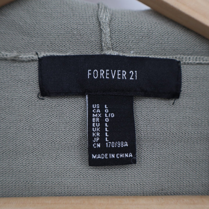 Forever 21 Hoodie Womens Large Olive Green Raglan Sleeve Drawstring Pullover