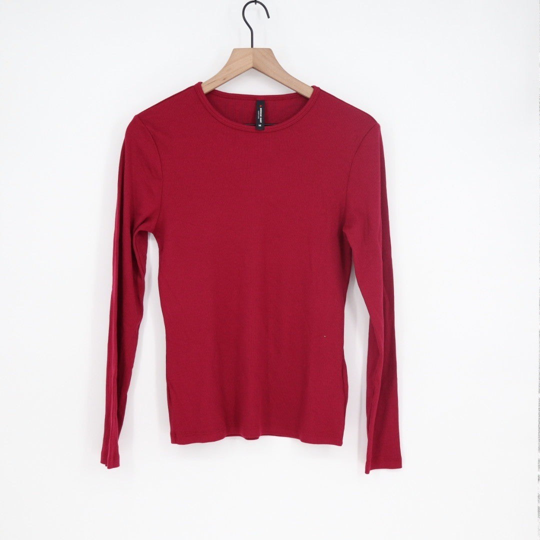 American Giant Classic Rib Long Sleeve Crew Neck T Shirt Red Size M