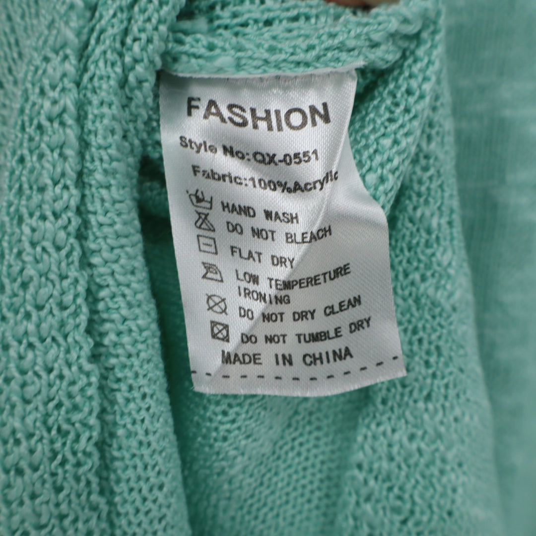 Fashion Sweater Womens S Mint Green Argyle Print Open Knit Side Slit Crew Neck