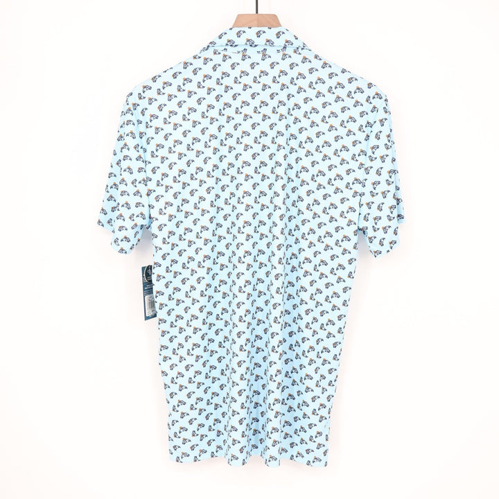 Huk Mens Polka Fish Pursuit Polo Shirt Blue UPF 50+ Fishing Short Sleeve S