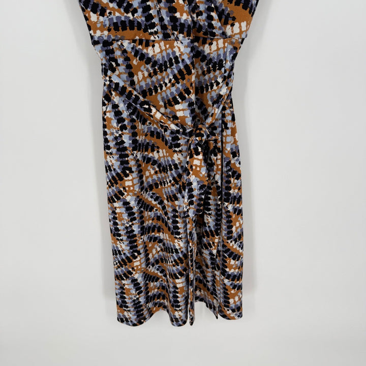Nine West Medium Wrap Dress Brown Black Blue Abstract Print Casual