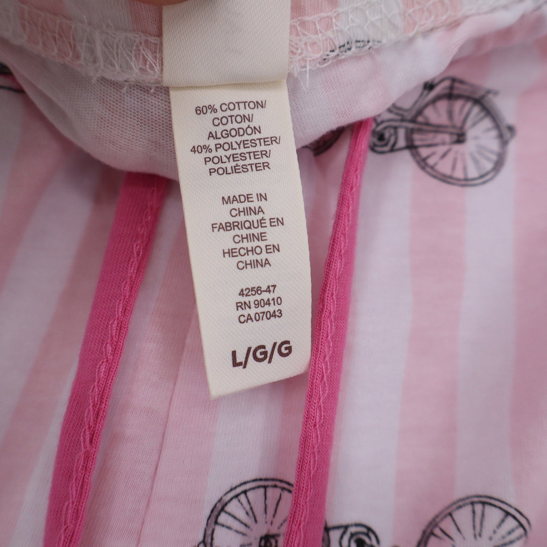 Laura Ashley Pajama Set Womens Large Pink Striped Bicycle Capri Pants Excellent