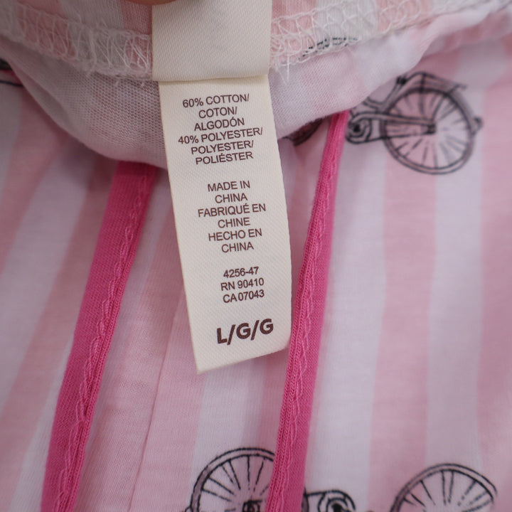 Laura Ashley Pajama Set Womens Large Pink Striped Bicycle Capri Pants Excellent