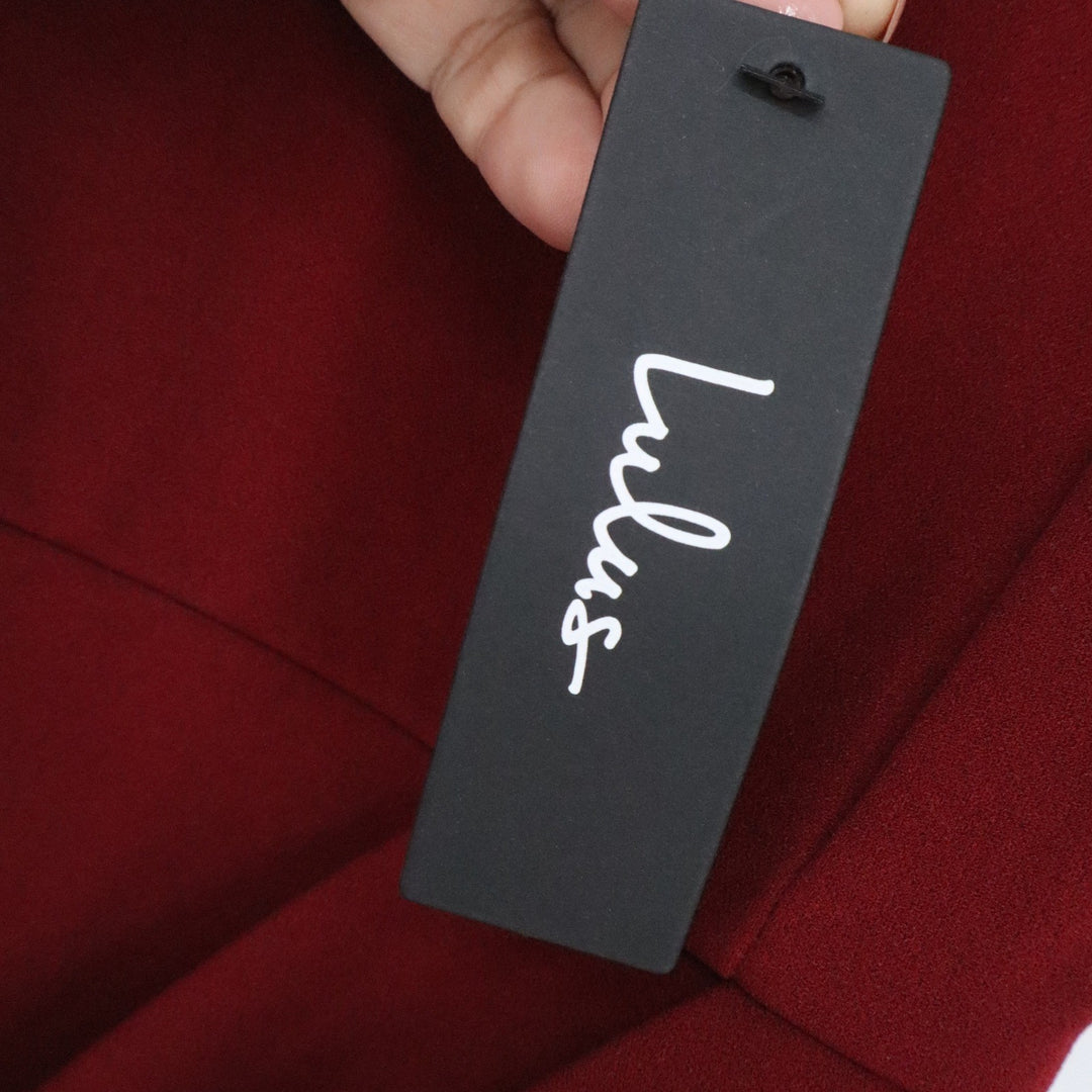 Lulus Burgundy Wine V-Neck Bodycon Wrap Tulip Skirt Cocktail Dress Medium NEW