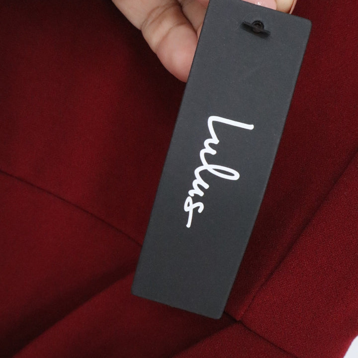 Lulus Burgundy Wine V-Neck Bodycon Wrap Tulip Skirt Cocktail Dress Medium NEW