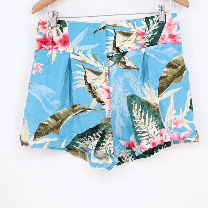 Guess Womens Blue Tropical Floral High Rise Pleated Rayon Shorts Size M