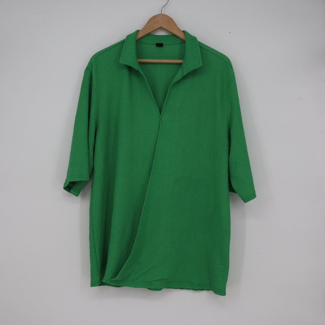 Shein Women's Green Textured Wrap Front Short Sleeve Polo Shirt Size M