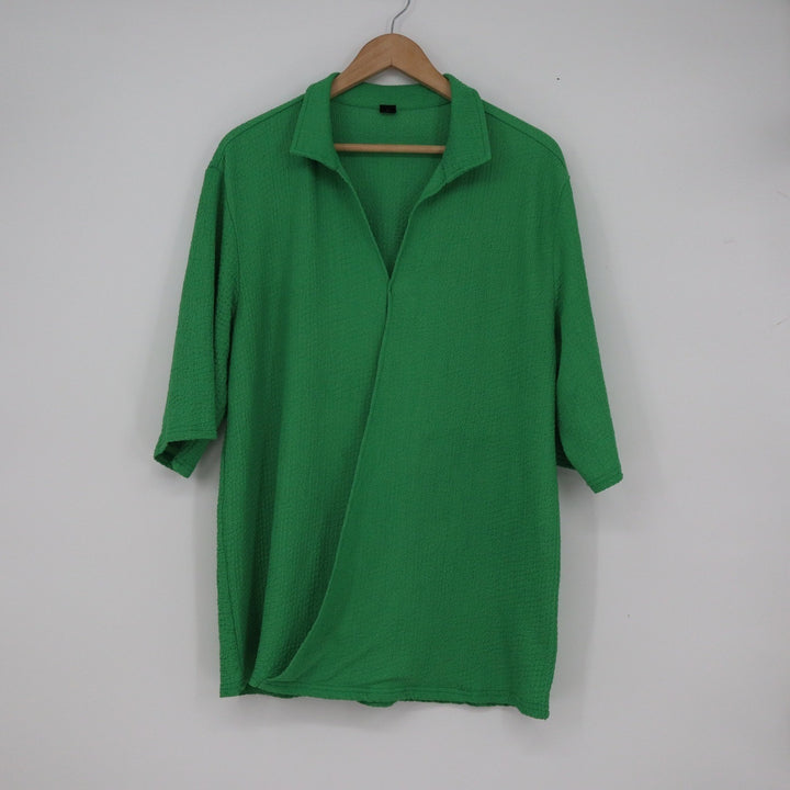 Shein Women's Green Textured Wrap Front Short Sleeve Polo Shirt Size M
