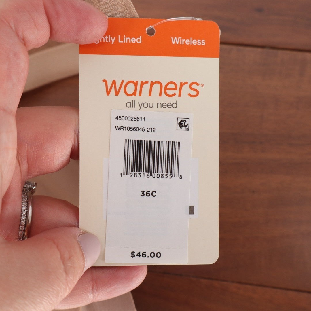 Warners No Side Effects Underarm-Smoothing Comfort Wireless Bra Womens 36C Beige