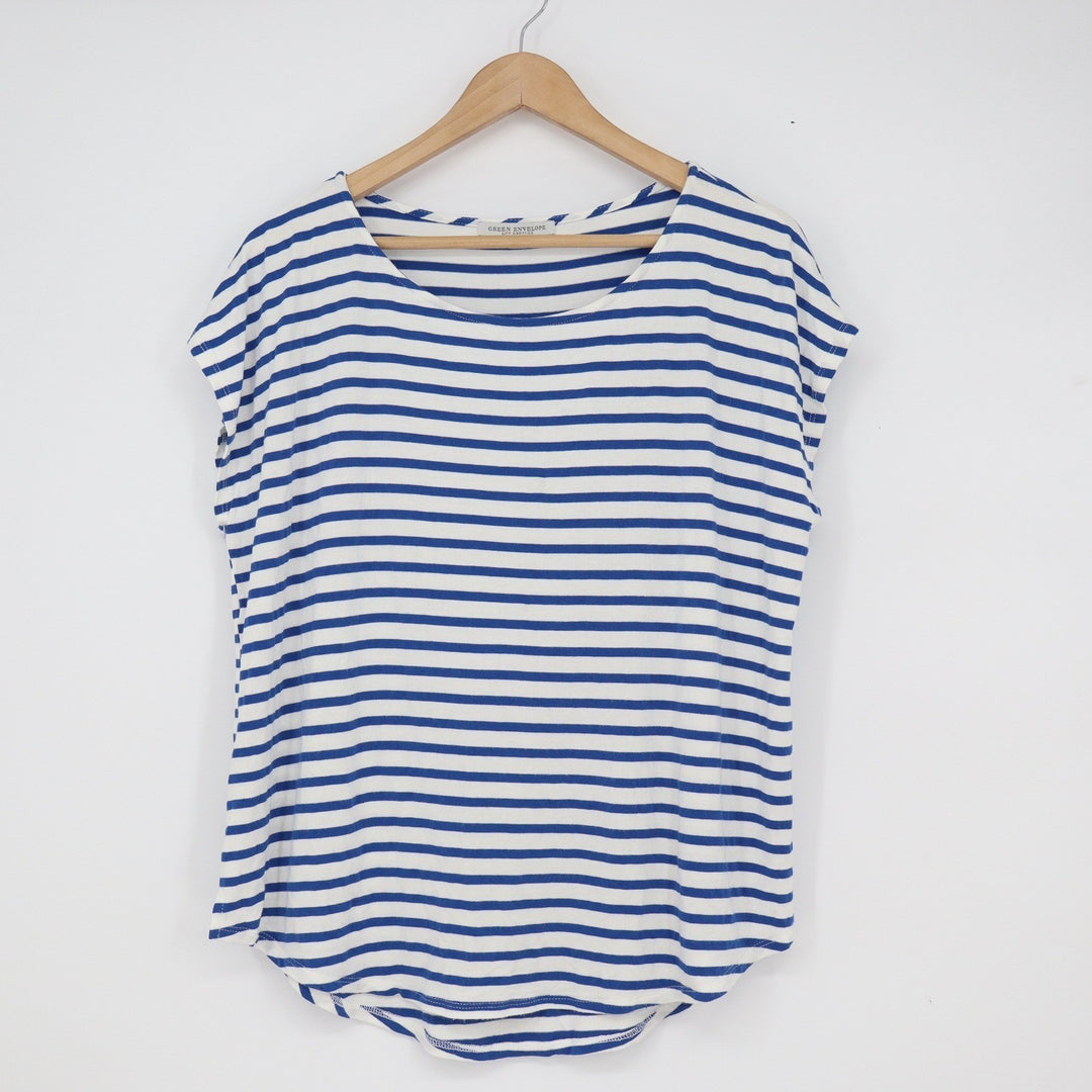 Green Envelope Los Angeles Blue White Striped Cap Sleeve Top XXL