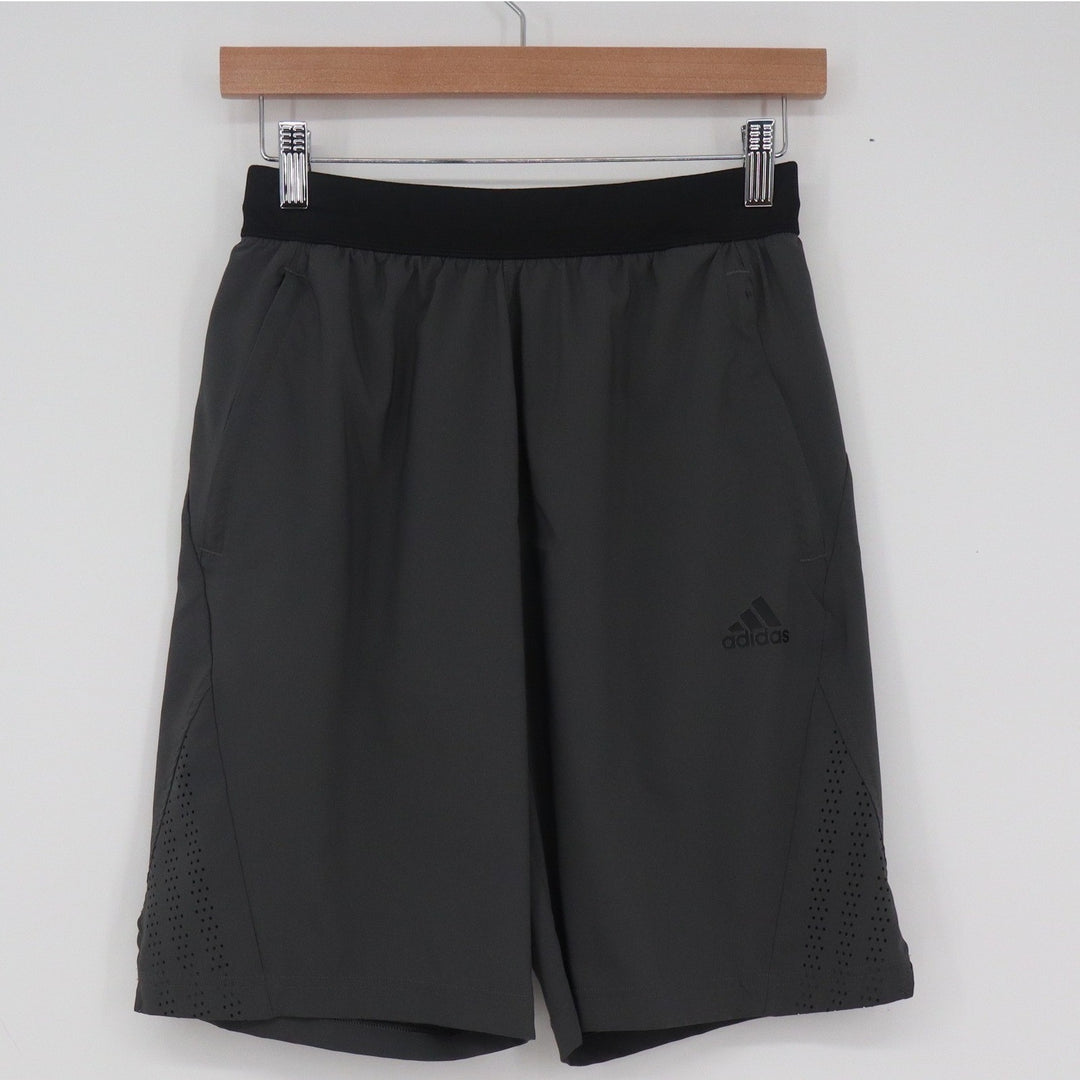 Adidas Mens Training Shorts Charcoal Grey Black Elastic Waist Perforated Small
