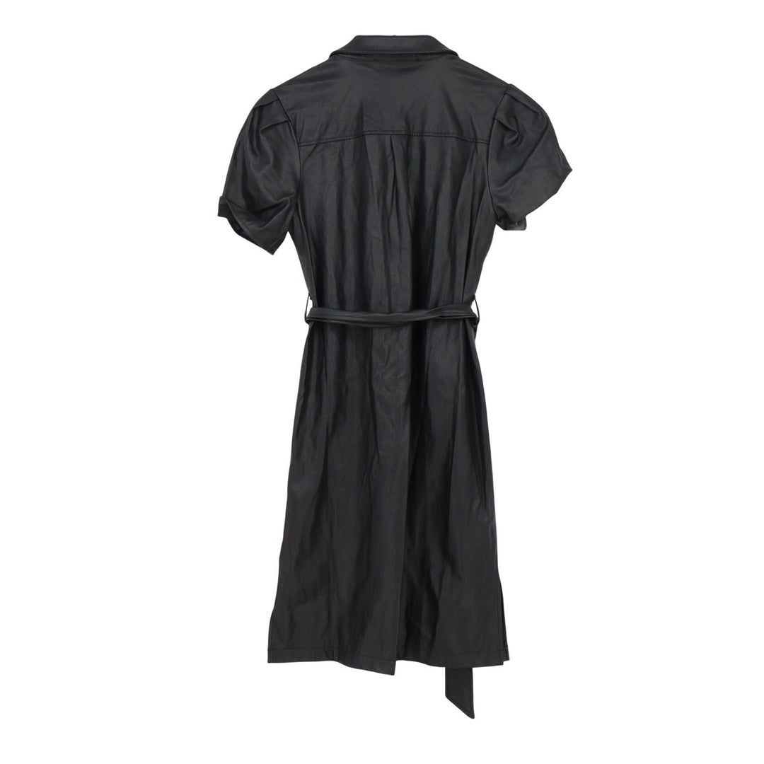 Marc New York Andrew Marc Black Faux Leather Belted Shirt Dress M