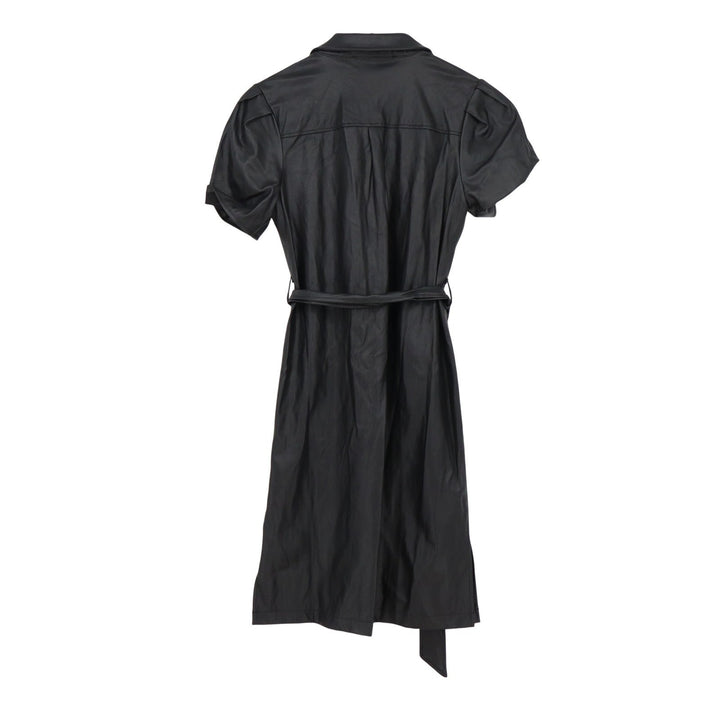 Marc New York Andrew Marc Black Faux Leather Belted Shirt Dress M
