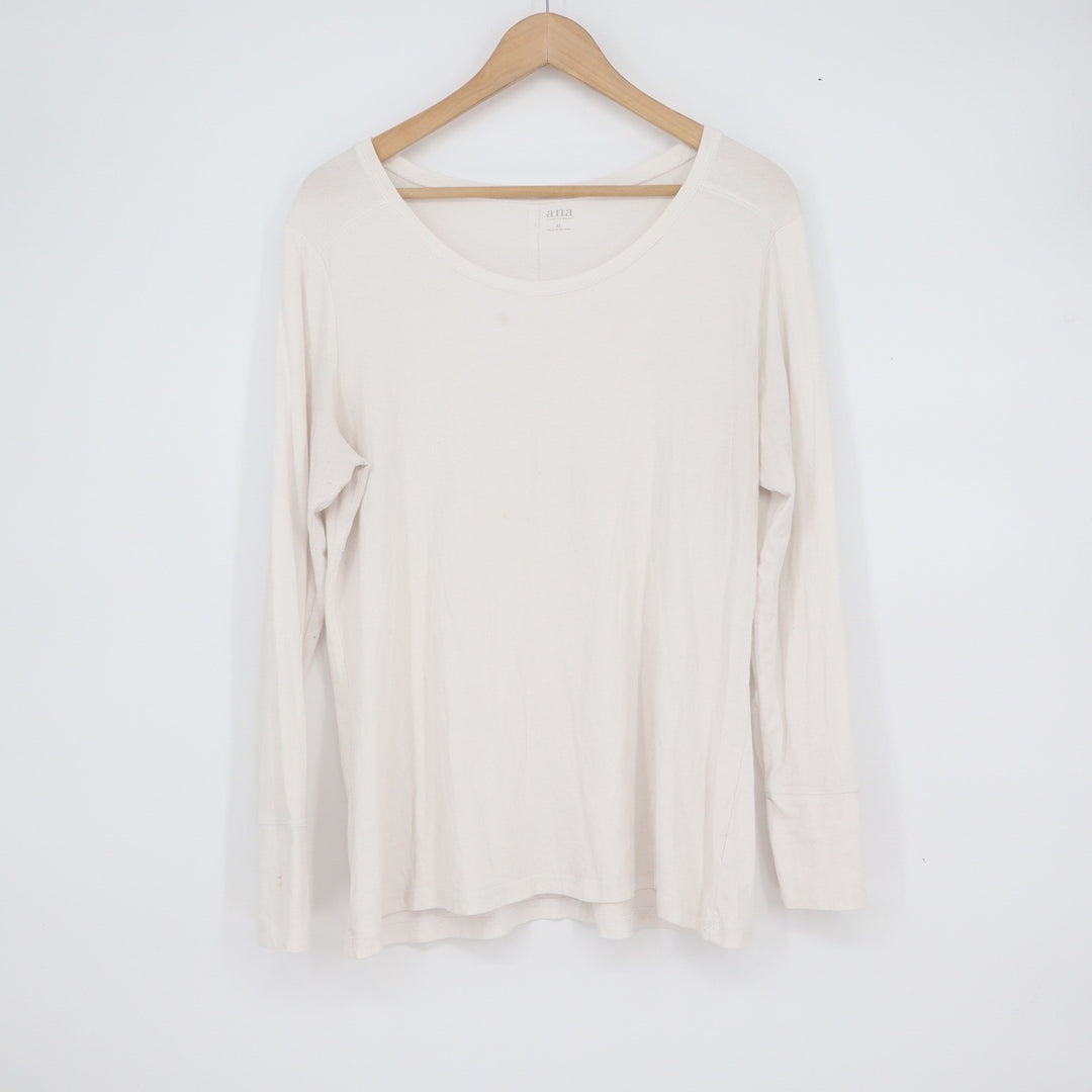 ana A New Approach Cream Scoop Neck Long Sleeve Tee Shirt XL
