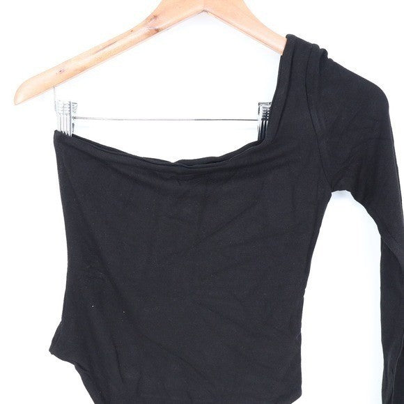 Naked Wardrobe One Shoulder Long Sleeve Bodysuit Black Size M NEW