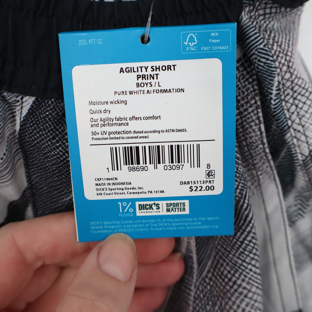 DSG Boys Agility Short Print Pure White AI Formation Size L 14-16 NWT