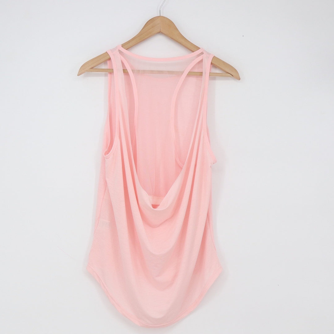 SHEIN Tank Top Womens L Draped Open Back Pink Mesh Detail High-Low Good