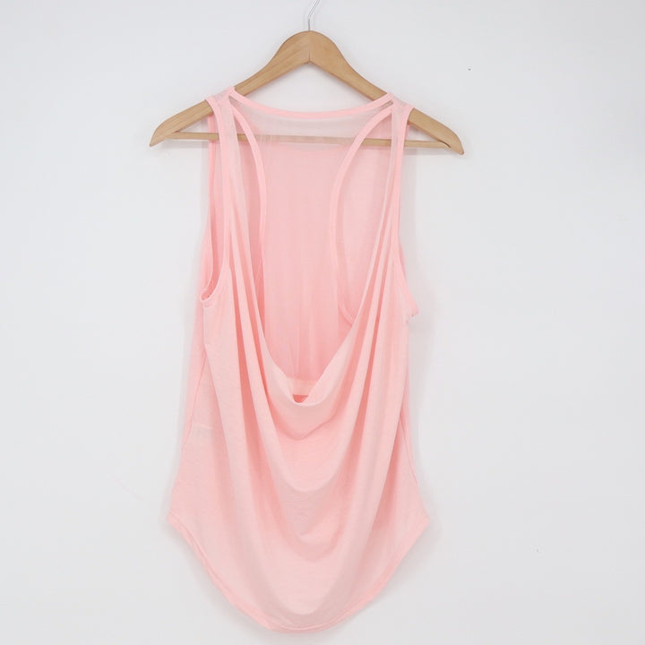 SHEIN Tank Top Womens L Draped Open Back Pink Mesh Detail High-Low Good