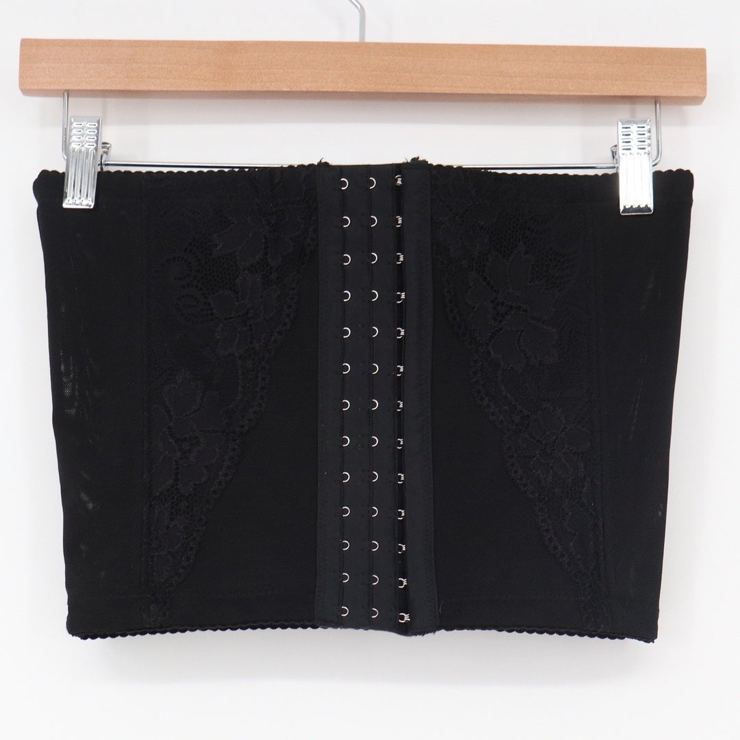 Black Mesh Lace Corset Tube Top Hook Eye Front Strapless XL