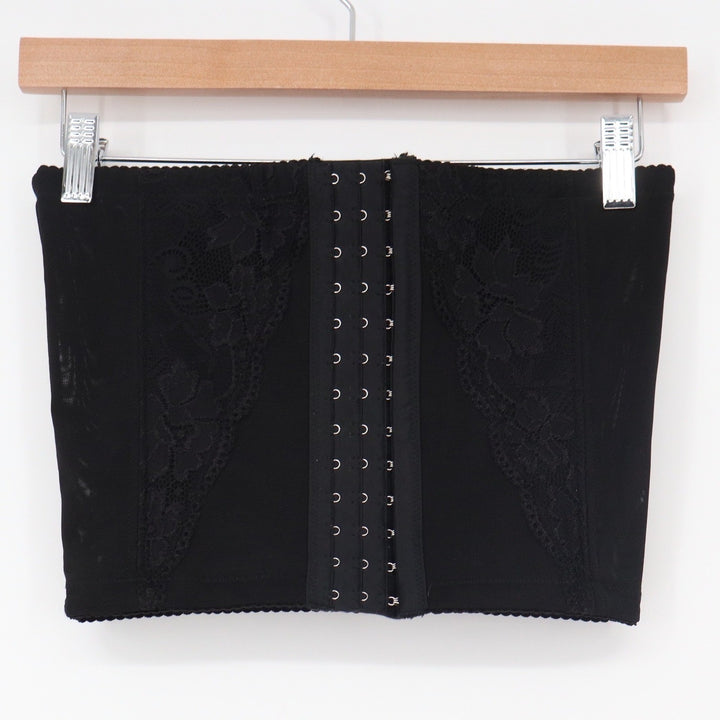 Black Mesh Lace Corset Tube Top Hook Eye Front Strapless XL