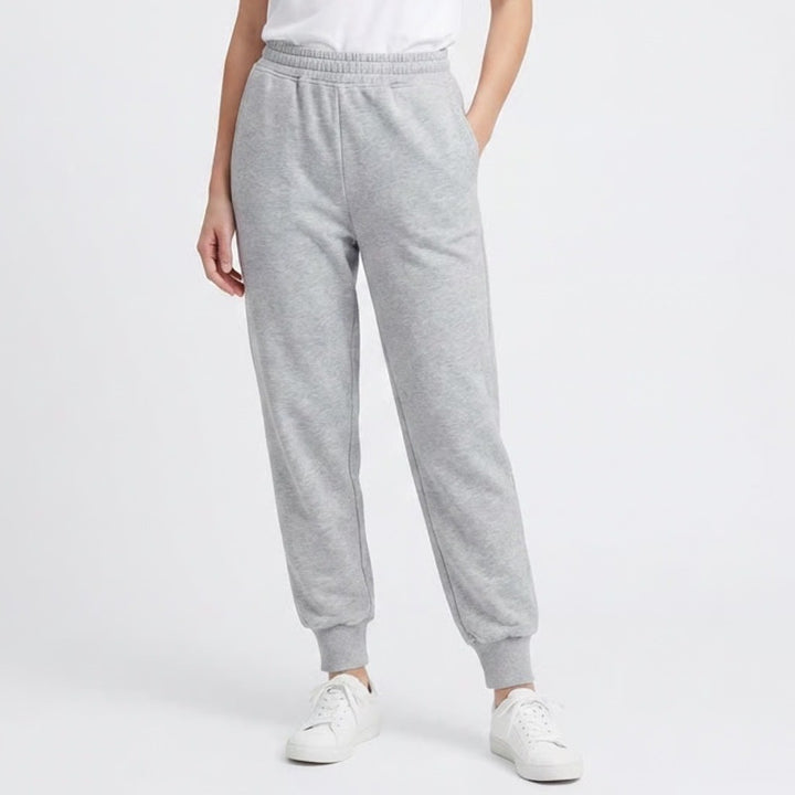 Jogger Pants Womens S Heather Gray Ribbed Fleece Lined Slash Pockets High Rise