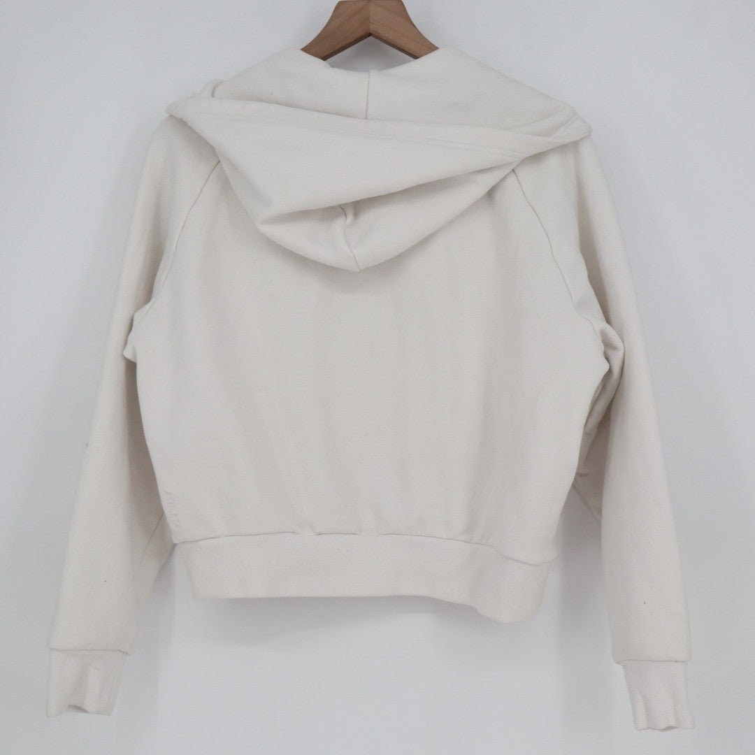 Athleta Crop Hoodie Womens S White Fleece Raglan Sleeve 1/2 Zip Kangaroo Pocket