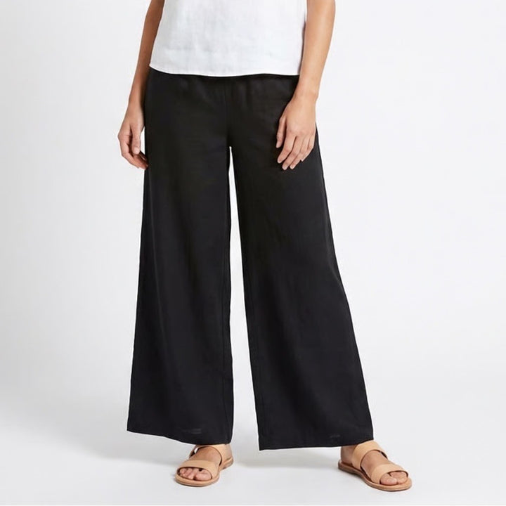 CALIA Womens Pure Black Linen Blend Wide Leg Cover Up Pants Small NWT