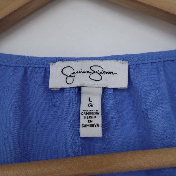 Jessica Simpson Periwinkle Blue Smocked Shoulder Ruffle Cuff Dobby Blouse Large