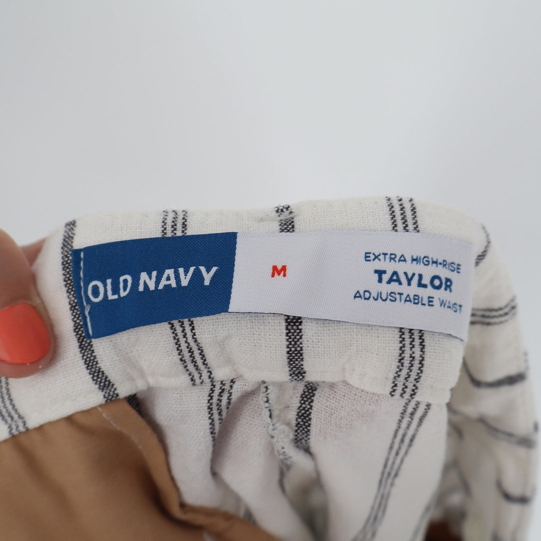 Old Navy Taylor Extra High-Rise Linen Blend Striped Shorts Cream Black M