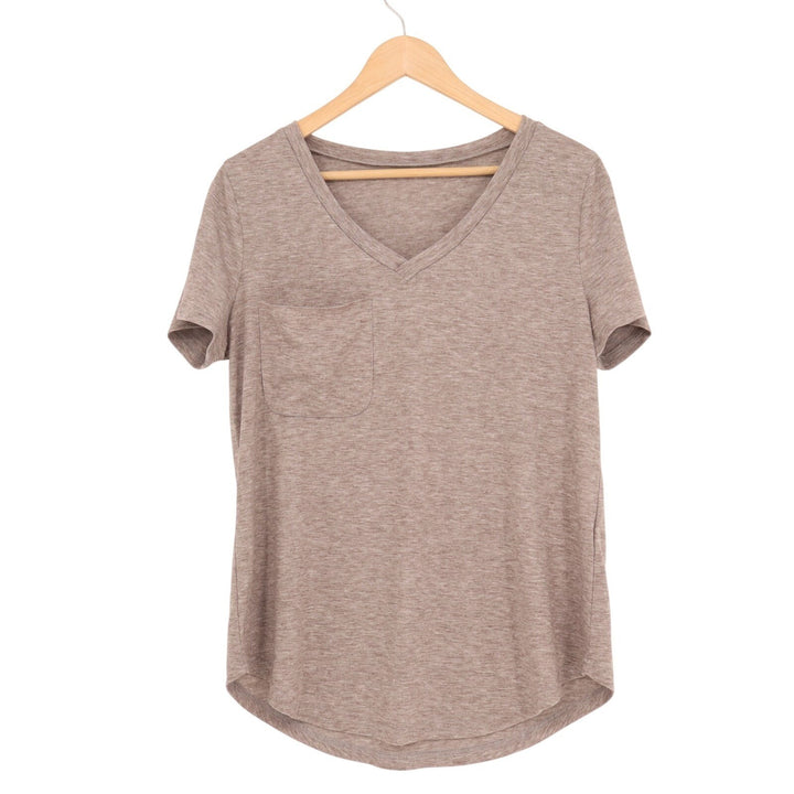 Womens T Shirt Medium Heather Gray V Neck Curved Hem Casual Everyday Wear Top