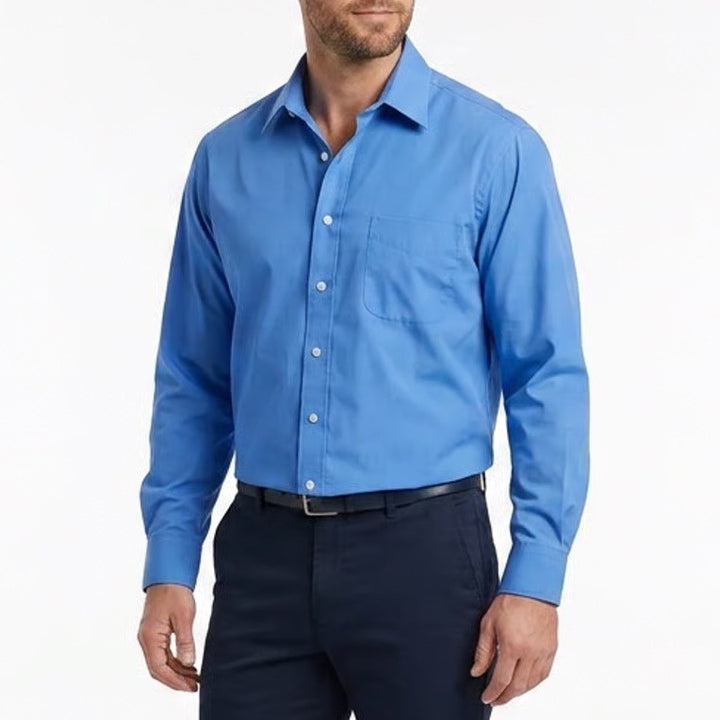 Haggar Mens Fitted Dress Shirt Blue Long Sleeve Cotton Blend 17-17.5 34/35
