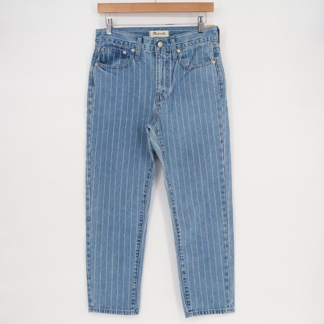 Madewell The Perfect Vintage Crop Jeans Womens 26W Blue White Pinstripe Denim