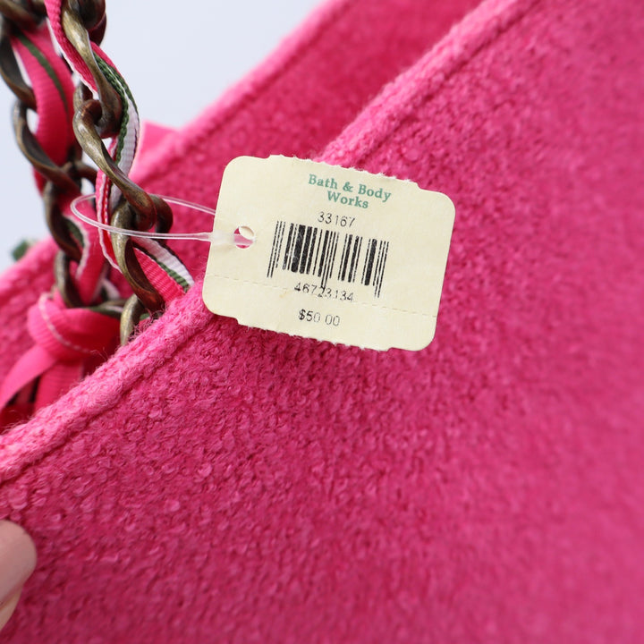 Bath & Body Works Goldie Pink Boucle Tote Bag Limited Edition Chain Strap Bow