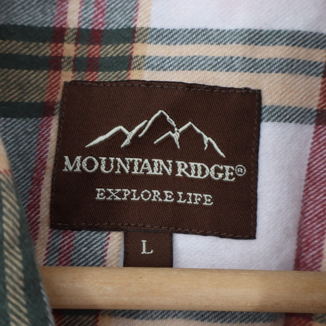 Mountain Ridge Flannel Shirt Mens L Multi Plaid Spread Collar Cotton Button Up