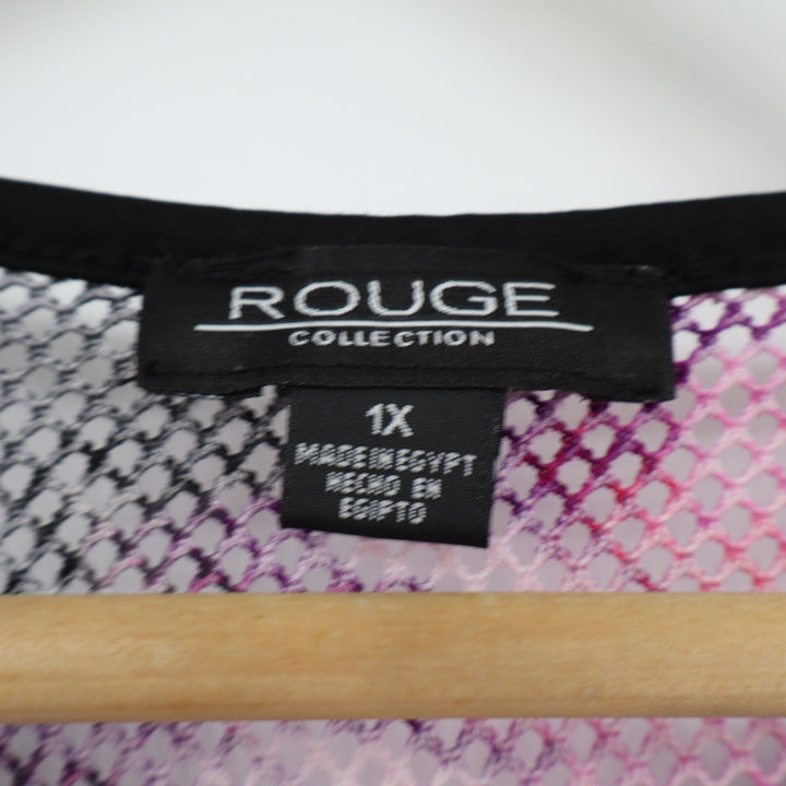 Rouge Collection Womens 1X Pink Purple Tie Dye Floral Sheer Mesh Long Sleeve Top