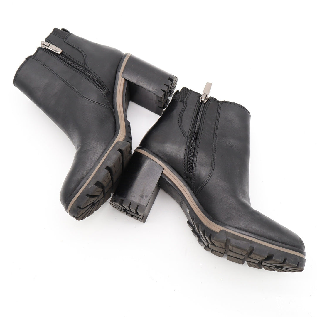 Vince Camuto Black Leather Lug Sole Block Heel Ankle Boots Size 6.5 NFS4153
