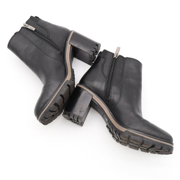 Vince Camuto Black Leather Lug Sole Block Heel Ankle Boots Size 6.5 NFS4153