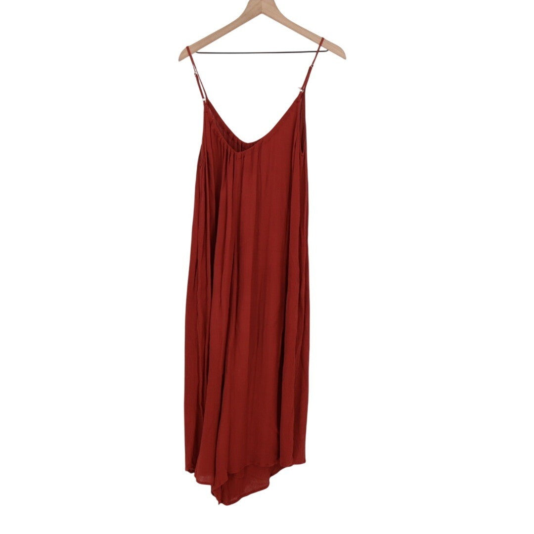 Love Stitch Rust Orange Gauze Spaghetti Strap Midi Dress Size M