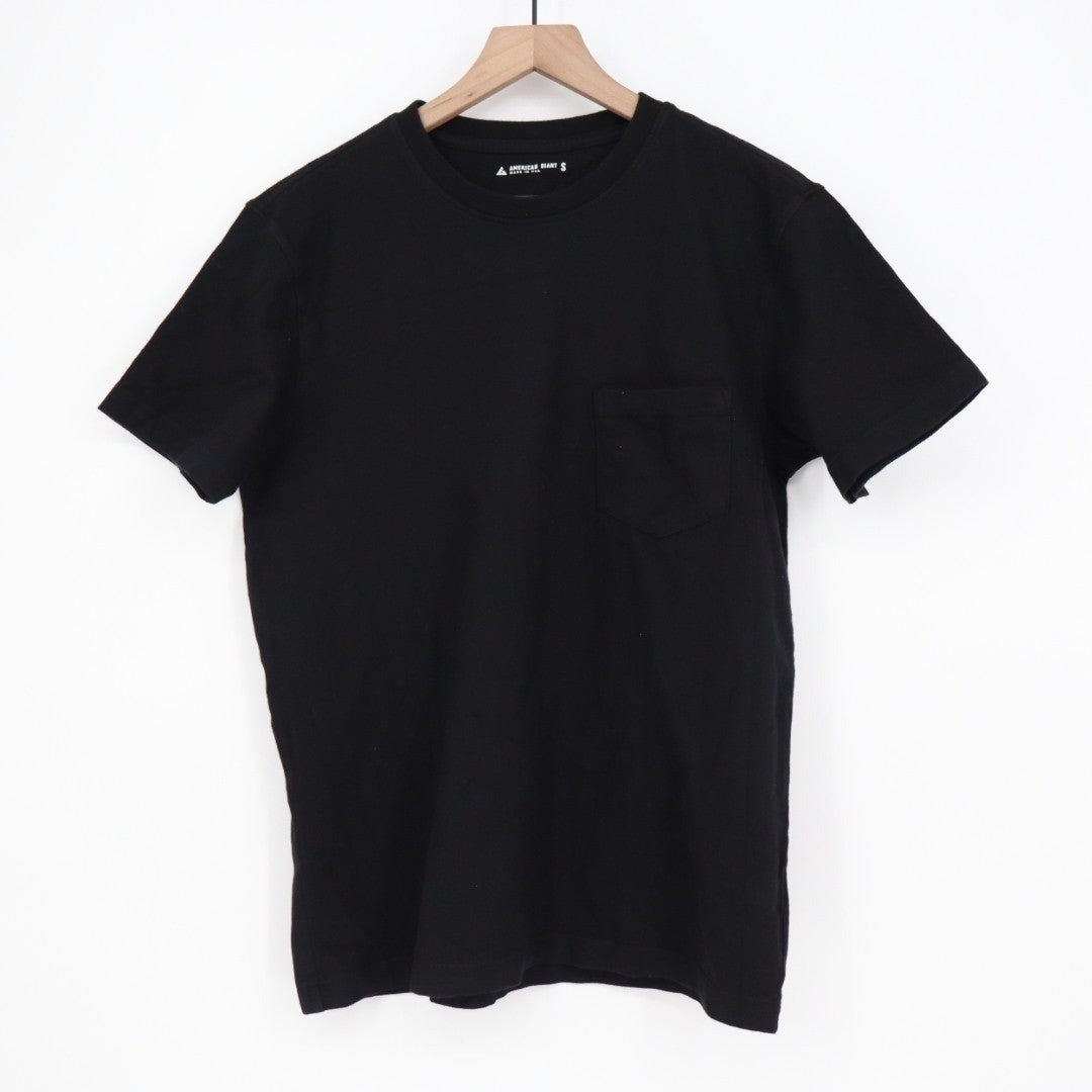 American Giant T-Shirt Mens S Black Cotton Front Pocket Crew Neck Short Sleeve