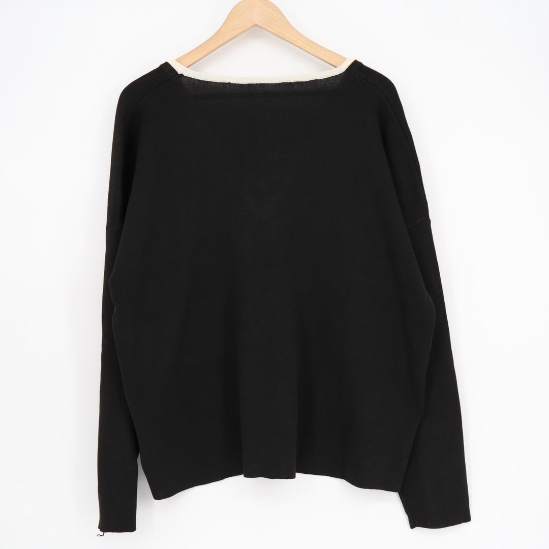 Sweater Womens 1XL Black Knitted Drop Shoulder Long Sleeve V-Neck Pullover